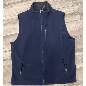 LL Bean Mens Fleece Vest Navy Blue XL Tall Zip Pockets Outdoor